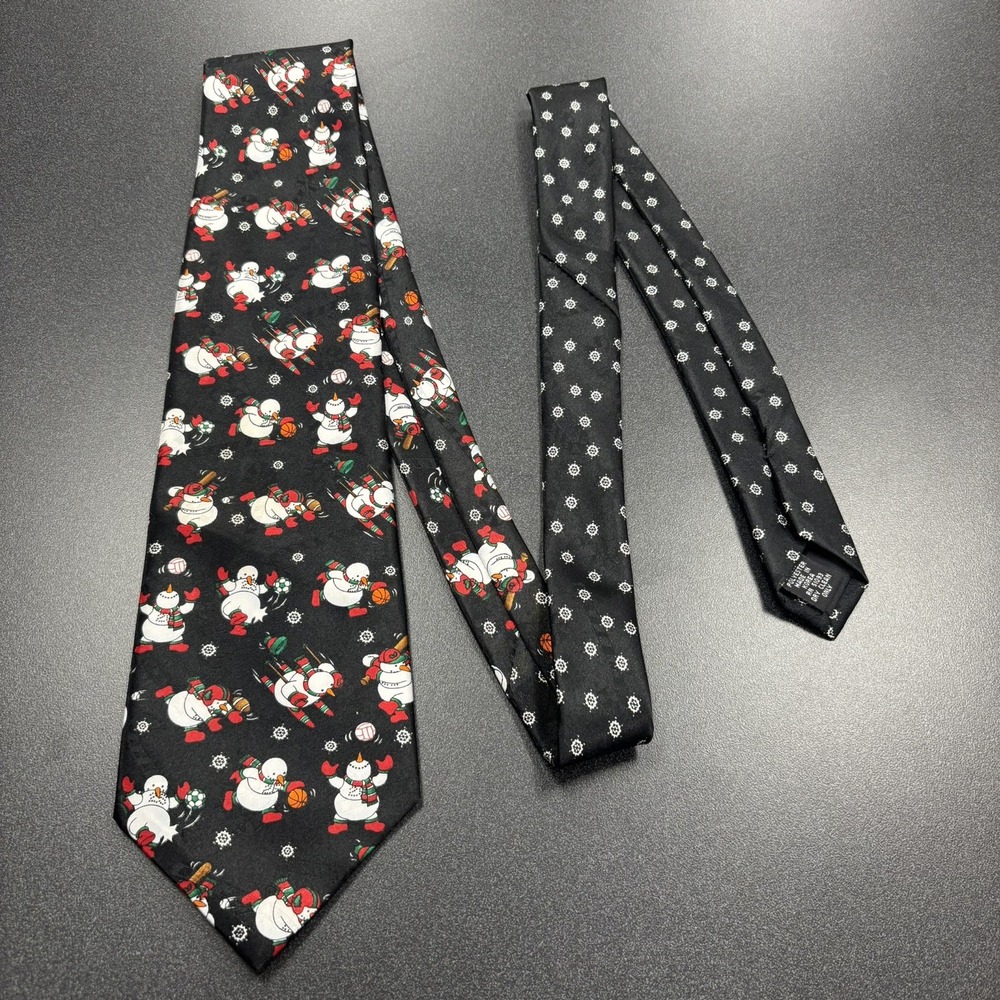 Hallmark Yule‎ Tie Greetings Necktie Snowman Sports Christmas Holiday Black